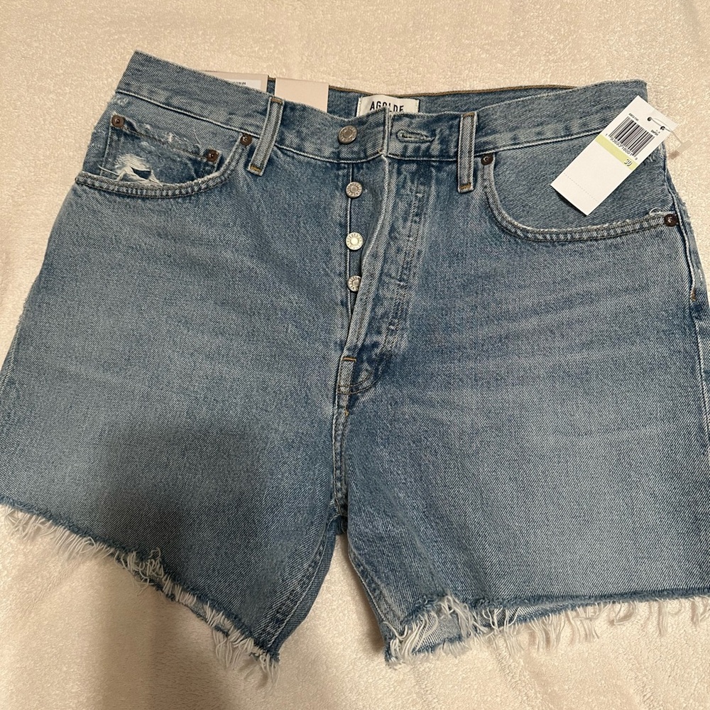 Agolde women’s Riley Blue Denim Cutoff Shorts